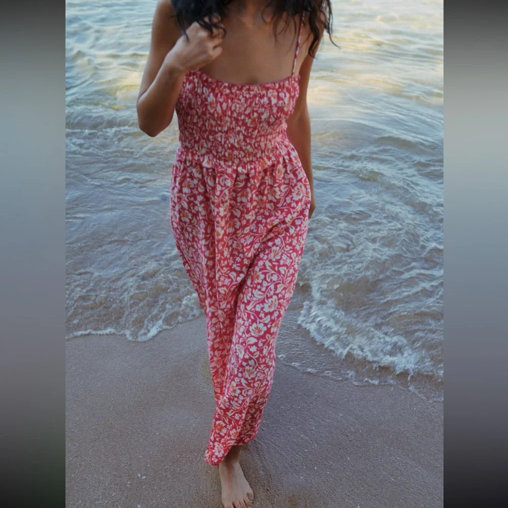 Zara limited edition bohemian print beaded strap midi dress - Picture 2 of 7